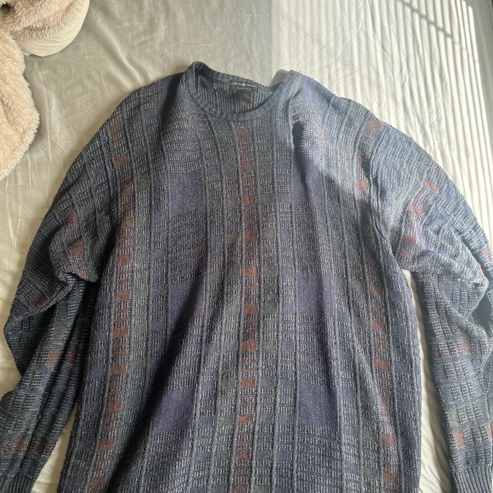 Men's Blue and Gray Sweater